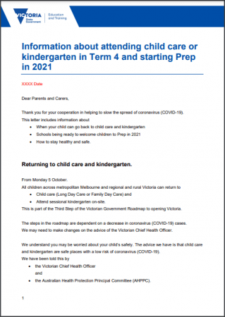 Vic Ed Information about attending to child care Plain Language
