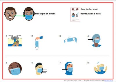 Access Easy English project. How to put on a mask poster.
