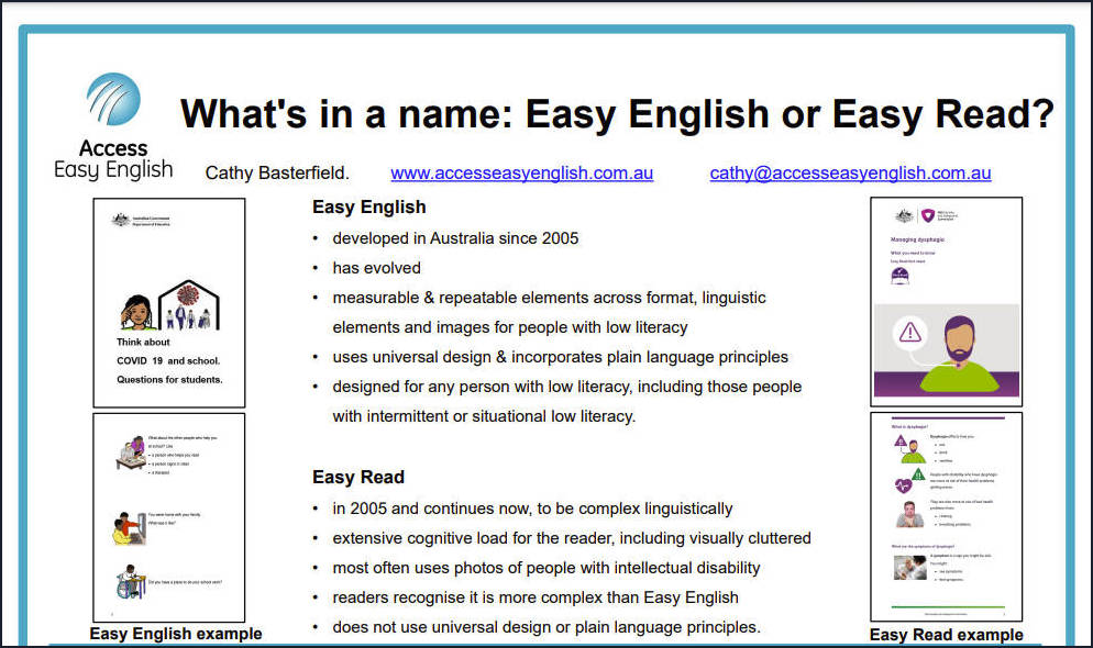 Screenshot of Basterfield's post - What's in a name Easy English or Easy Read IALP 2023
