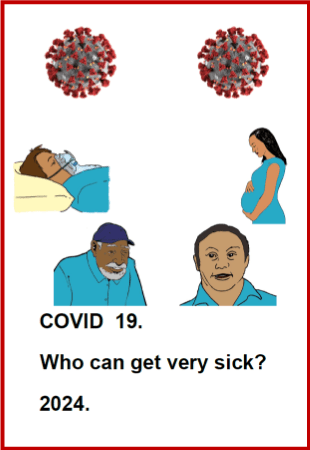 COVID 19. Who can get very sick? 2024. Front page.