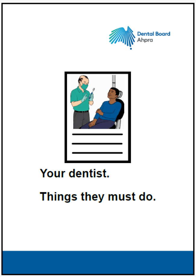 Easy English document for AHPRA: Your dentist Things they must do.
