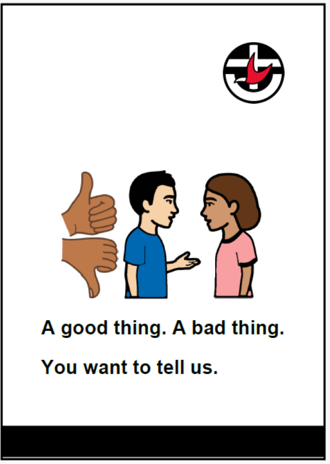Easy English document for Uniting Church. A good thing. A bad thing. You want to tell us.